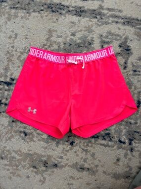 Under Armour Women's Neon Pink Athletic Shorts with Logo Waistband